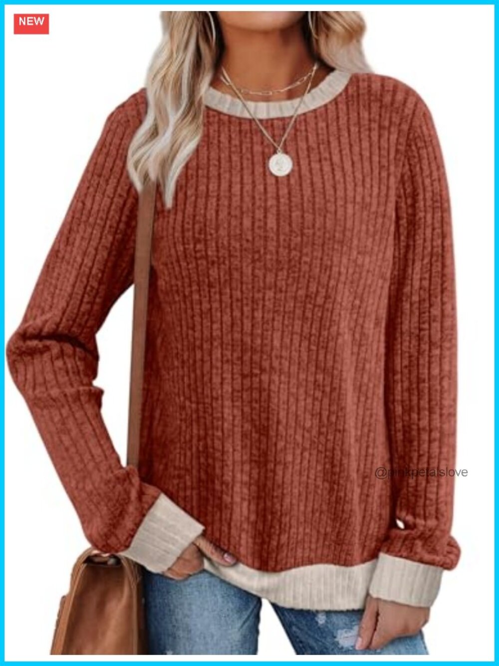 Women's Color Block Tunic Sweater Lightweight Loose Fit Long Sleeve Pullover